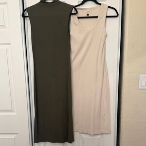 Sleeveless Olive and Cream Dress Set